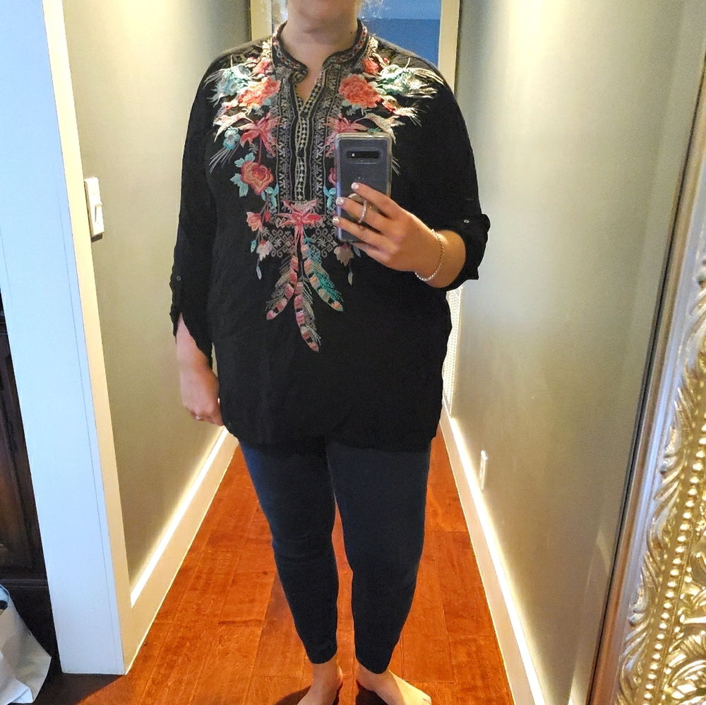 Tribal floral stitch blouse